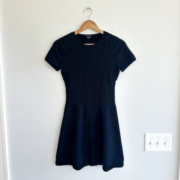 Theory Alancy Mega Waffle Knit Short Sleeve Fit and Flare Mini Dress Black S - Picture 2 of 8